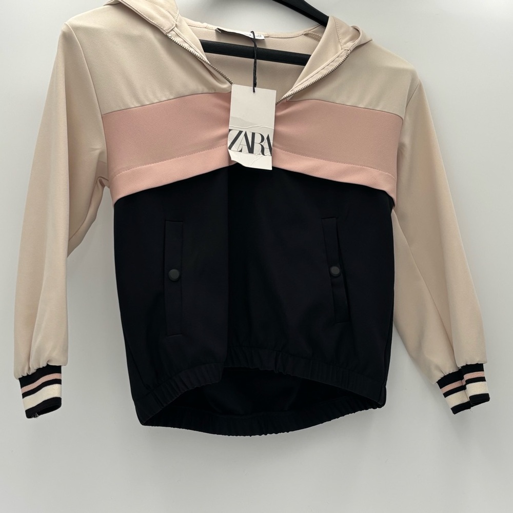 ZARA Kids Half Zip Colorblock Cropped Hoodie Windbreaker in Pink (NWT)